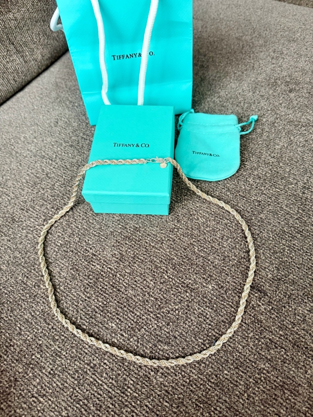 Tiffany Co. Unisex Bi color 14k Gold & Sterling Silver Twist Rope Chain Necklace